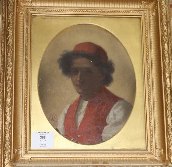 JLC, oil on canvas, portrait of a Turkish youth, initialled, 10 x 7.5in.